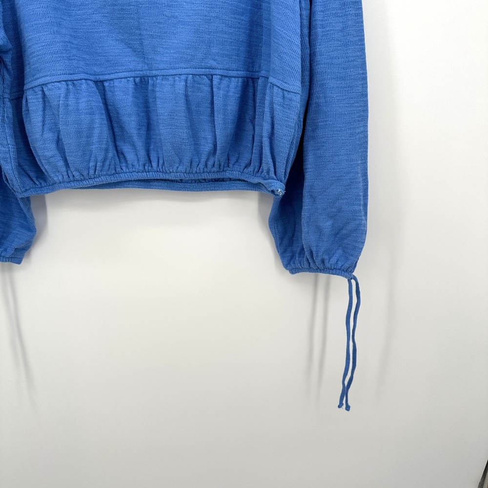 Aerie Blue Endless Summer Cropped Sweatshirt Ruffle Hem Tie Cuff Size Medium - Picture 3 of 9